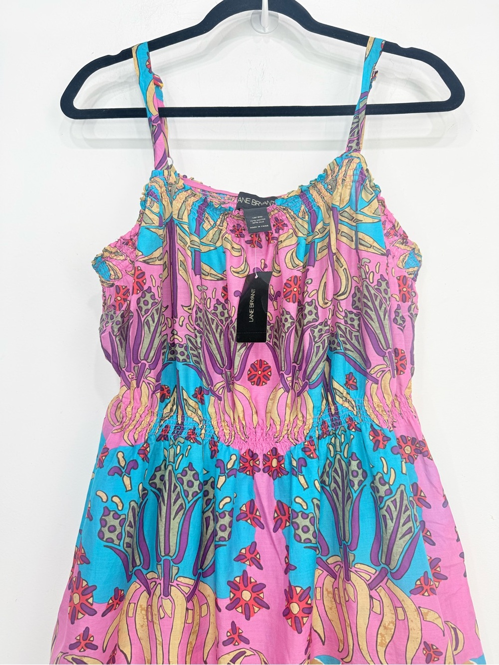 Lane Bryant Colorful Cotton Silk Smock Waist Lightweight Beach Cover Dress NEW - Picture 2 of 11